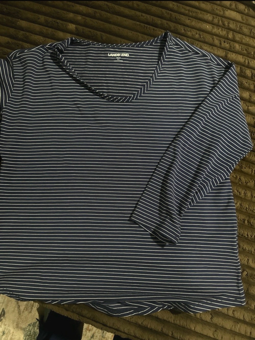 Lands' End women’s Navy  and White Striped Long Sleeve Shirt